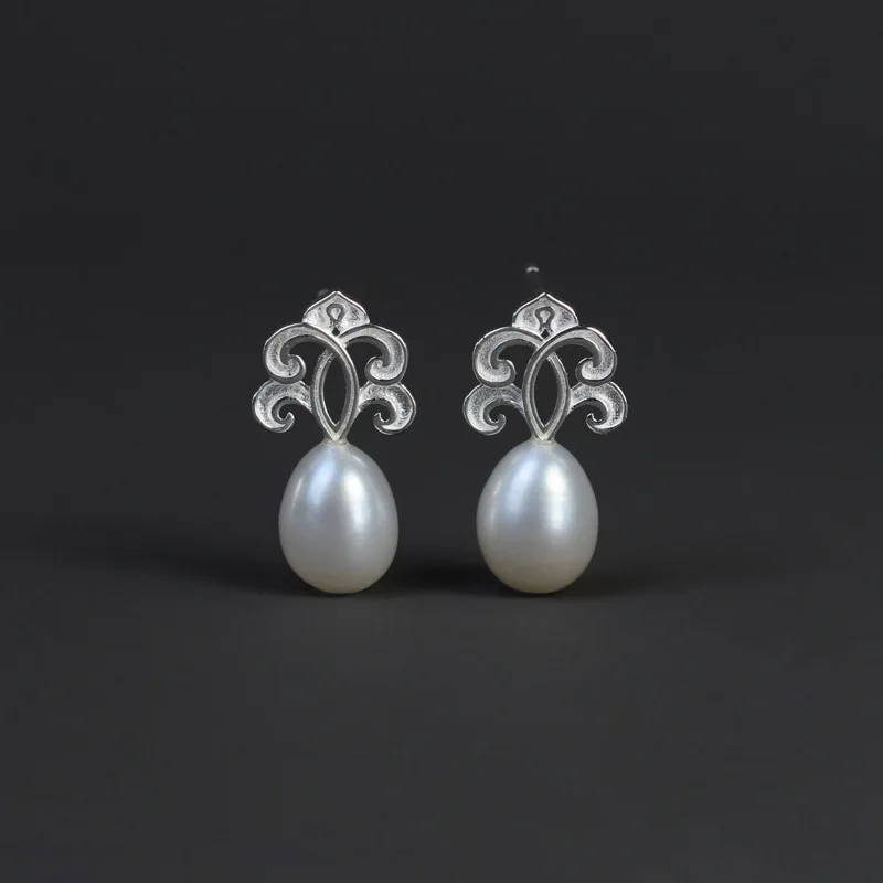Miracle Sterling Silver 925 Original Design Classic Pattern Light Luxury French Pearl Elegant Retro Women's Earrings
