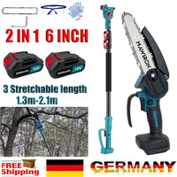 2 in 1 Cordless 6 inch Pole Saw with 2pcs 3.0Ah Battery, Power Electric Polesaw with Extension Pole for Tree Trimming Teleskop