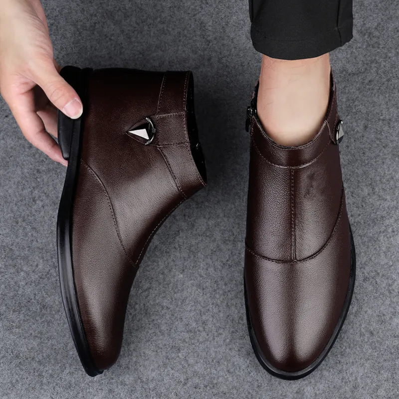 Genuine Leather Luxury Brand Ankle Chelsea Boots High Quality Men Winter Fashion Classic Men Comfort Business Soft Leather Boots