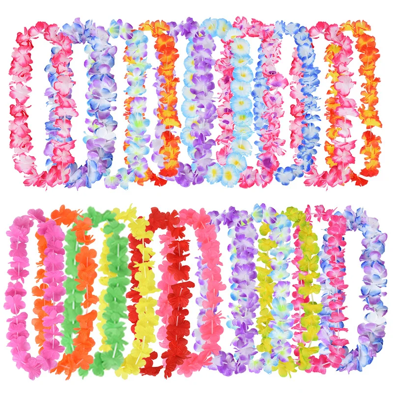 

10Pcs Hawaiian Artificial Flowers Necklace Fake Leis Summer Tropical Party Decoration Beach Wedding Flower Wreath 50cm