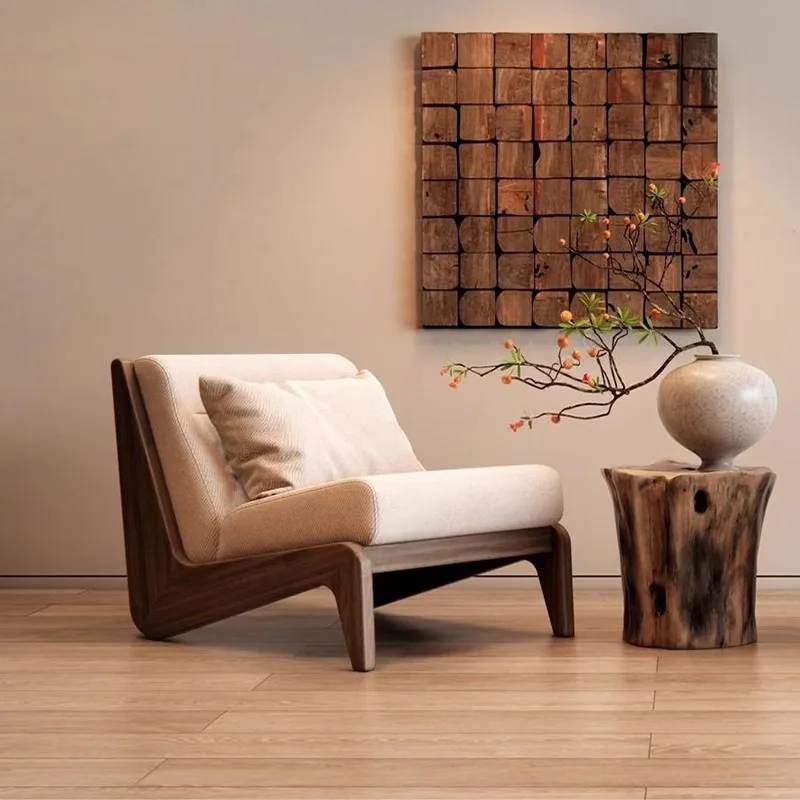 solid wood sofa chair, home living room backrest, single chair, bed and breakfast balcony, designer leisure chair