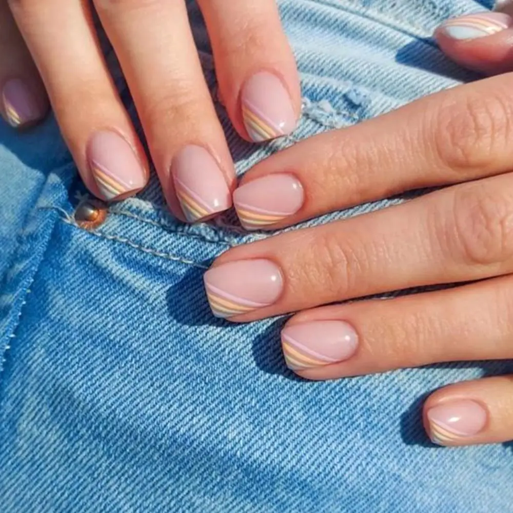 Fashion Wearable Manicure French Fake Nails Faux Fingernails Square Head Press on Nails Full Cover Short Length Nail Tips Women