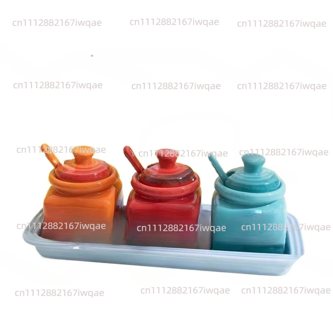 Ceramic Round Colorful Spice Jar High Colorful Gift Box Salt Shaker Organizer with Lid Seasoning Organizer Spice Rack