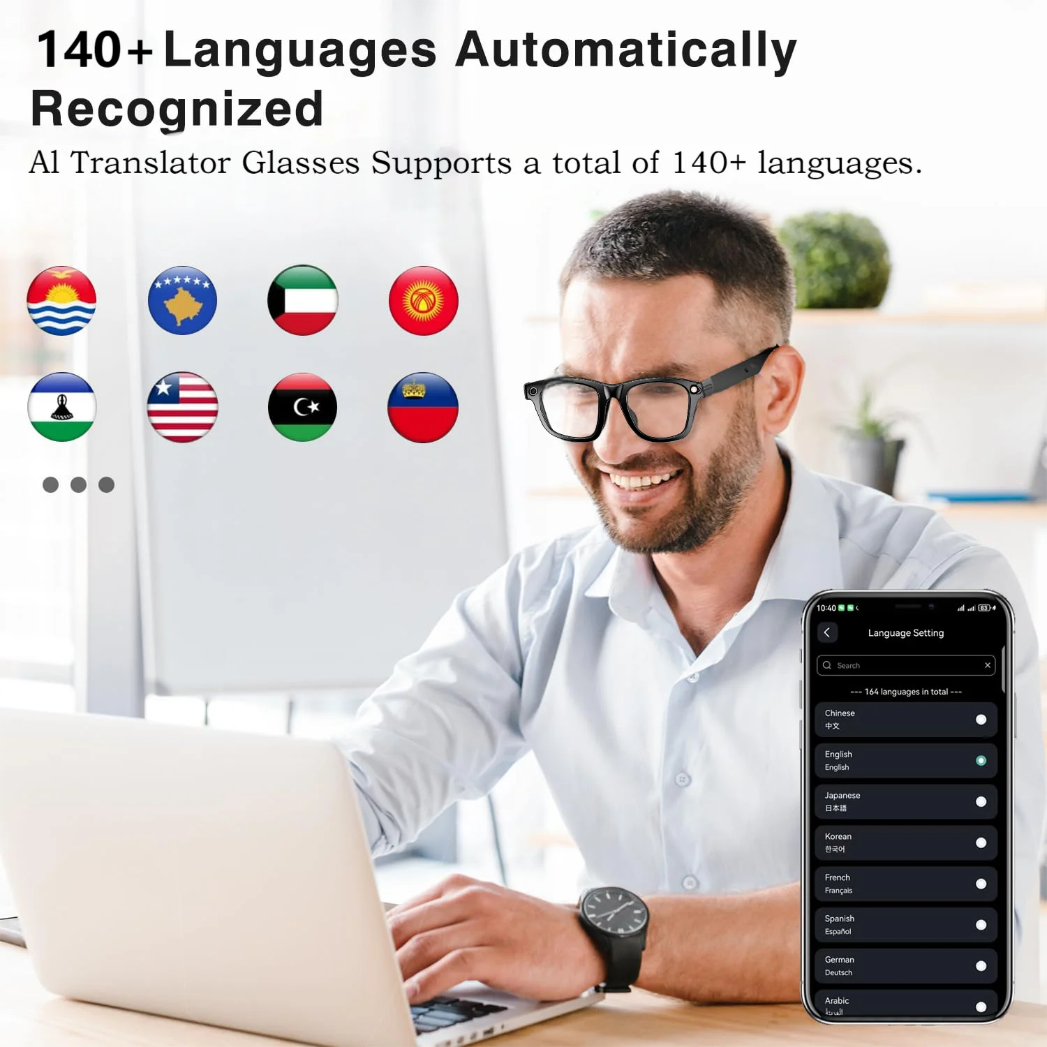 Smart Glasses With AI,Bluetooth Music Glasses With 140+ Translation,Anti-Blue Light Lenses,Camera Glasses For Travel Meeting