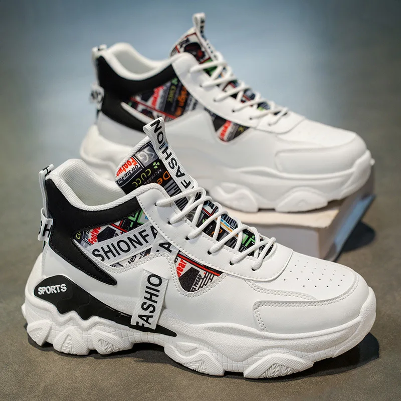 

New high-top men's shoes, trendy and versatile sports shoes, thick-soled height-increasing casual dad shoes