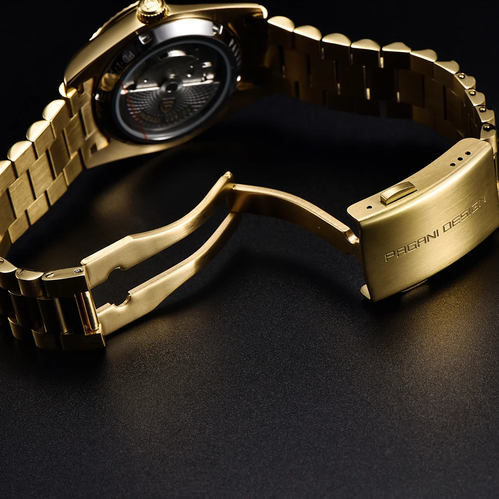 PAGANI DESIGN Orologio da uomo meccanico di lusso dorato Orologio da uomo impermeabile in cristallo di zaffiro AR Acciaio inossidabile 36mm Movimento ST16