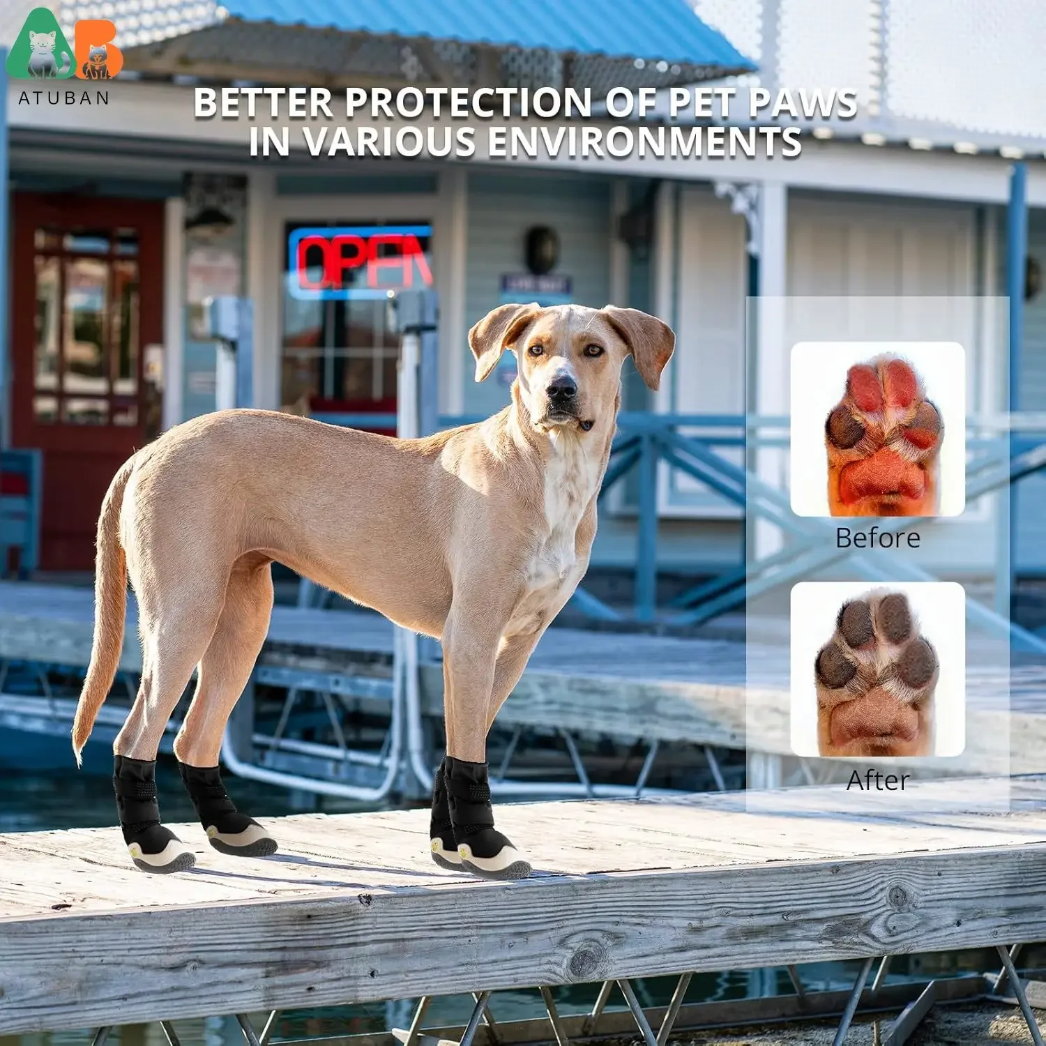 ATUBAN Dog Shoes for Hot Pavement Anti-Slip Dog Boots & Paw Protectors for Summer Rainy Day Dog Snow Boots Waterproof Dog Shoes