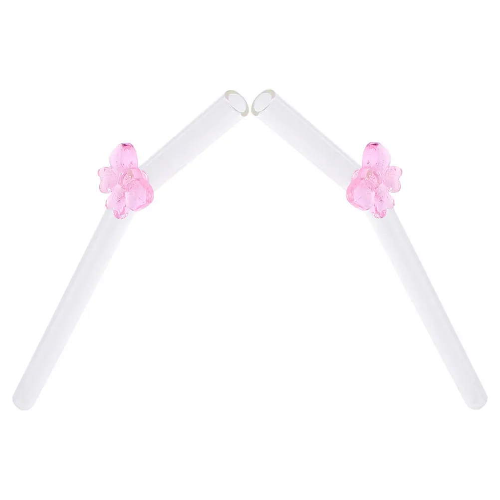 

2Pcs Cute Glass Straws Butterfly Bow Design Reusable Drinkware for Parties Picnics Baby Showers Valentine's Day Wedding Events