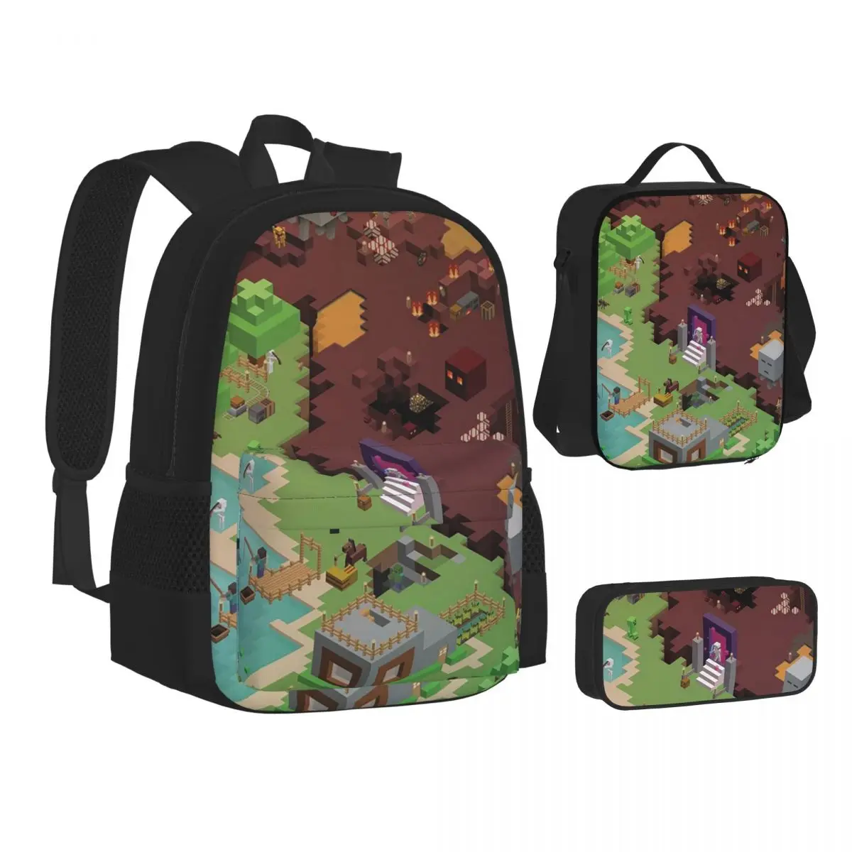 Exploring New Worlds Backpacks Students Bookbag School Bags Kids Rucksack Lunch Bag Pen Bag Three-Piece Set