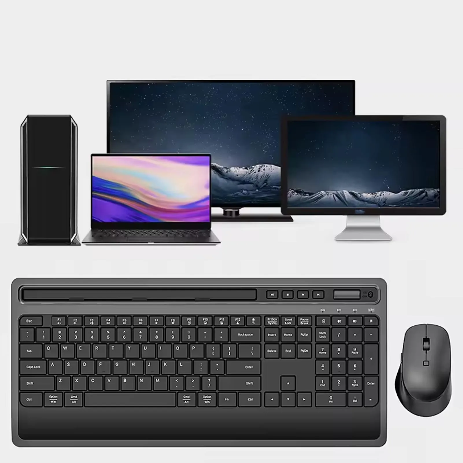 

2.4G Wireless Computer Keyboard Wireless Keyboard Mouse Combo Efficient 6 Button Adjustable DPI with Phone Tablet Holder for PC