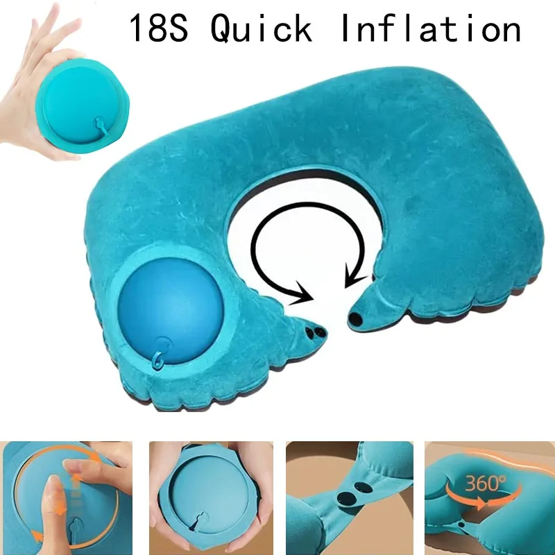 Bantal Tiup Otomatis untuk Perlindungan Leher di Pesawat, Super Ringan, Portabel, Bentuk U, Bantal Servikal untuk Perjalanan Luar Ruangan dan Bekerja