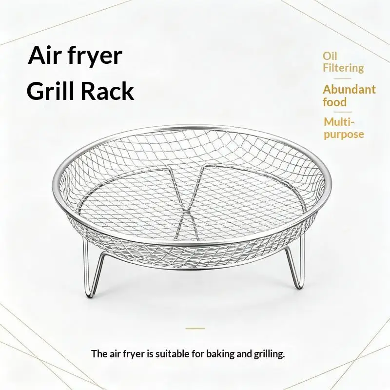 Air Fryer Rack Stackable Stainless Steel Grilling Rack Multi-Purpose Grill Basket Tray for Baking Roasting Home Kitchen Use