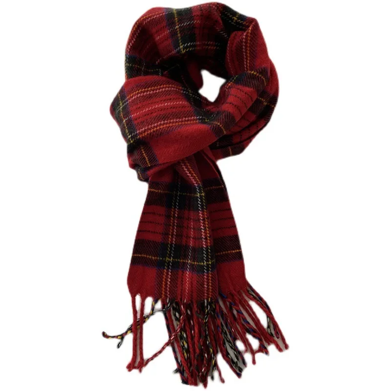 2023 autumn and winter new red plaid shawl winter short casual everything bib plaid imitation cashmere scarf woman