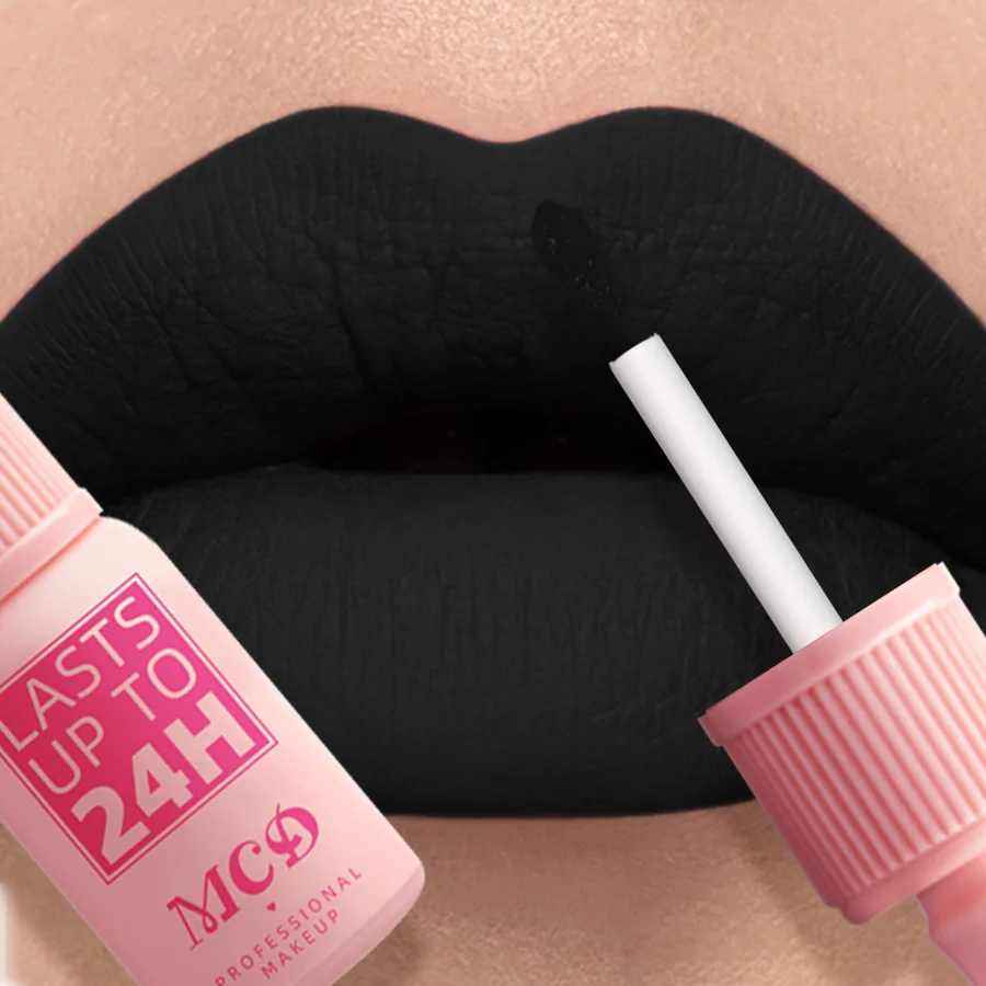 Brillo de labios mate de terciopelo de larga duración, lápiz labial líquido, maquillaje de belleza para mujer, taza antiadherente, tinte de labios resistente al agua, rojo y negro