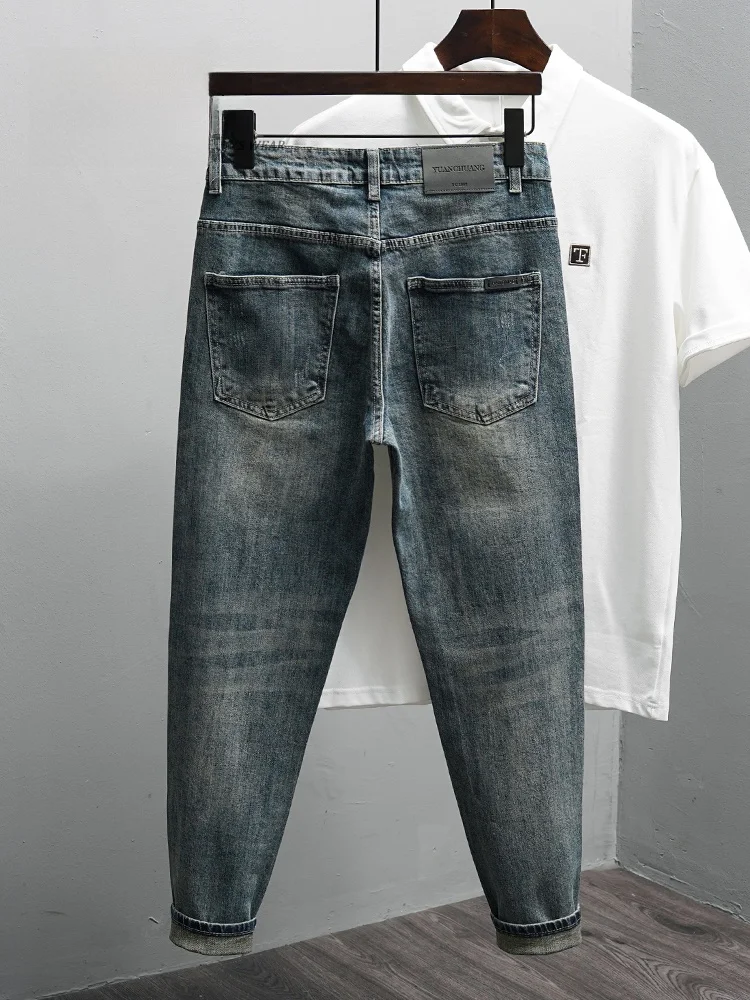 슬림핏 남성 청바지 찢어진 미국 빈티지 스타일 웨이드 코튼 폴리에스터 혼방 통기성 편안한 신축성 있는 나인텐스