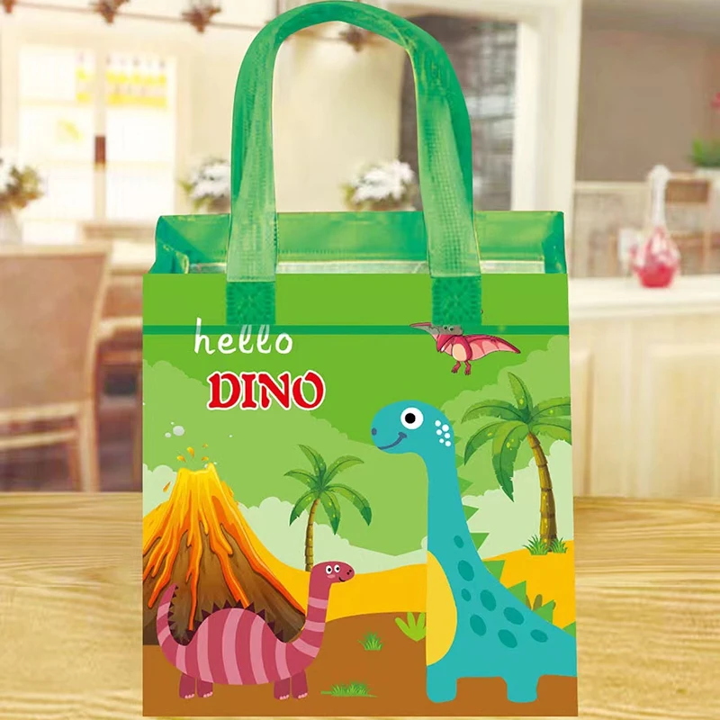 12pcs Cartoon Dinosaur Non-Woven Tote Bags Dino Reusable Grocery Bag Baby Shower Kid Birthday Party Decorations Snacks Gift Bags