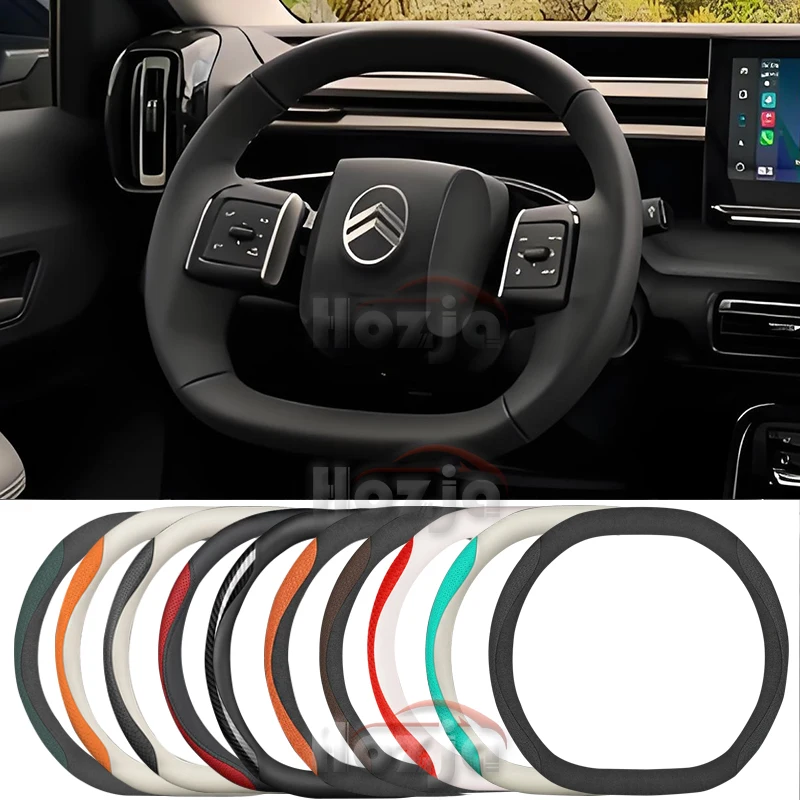 

Leather Car Steering Wheel Cover for Citroen e-C3 2024 Non-slip Car-styling Auto Accessories