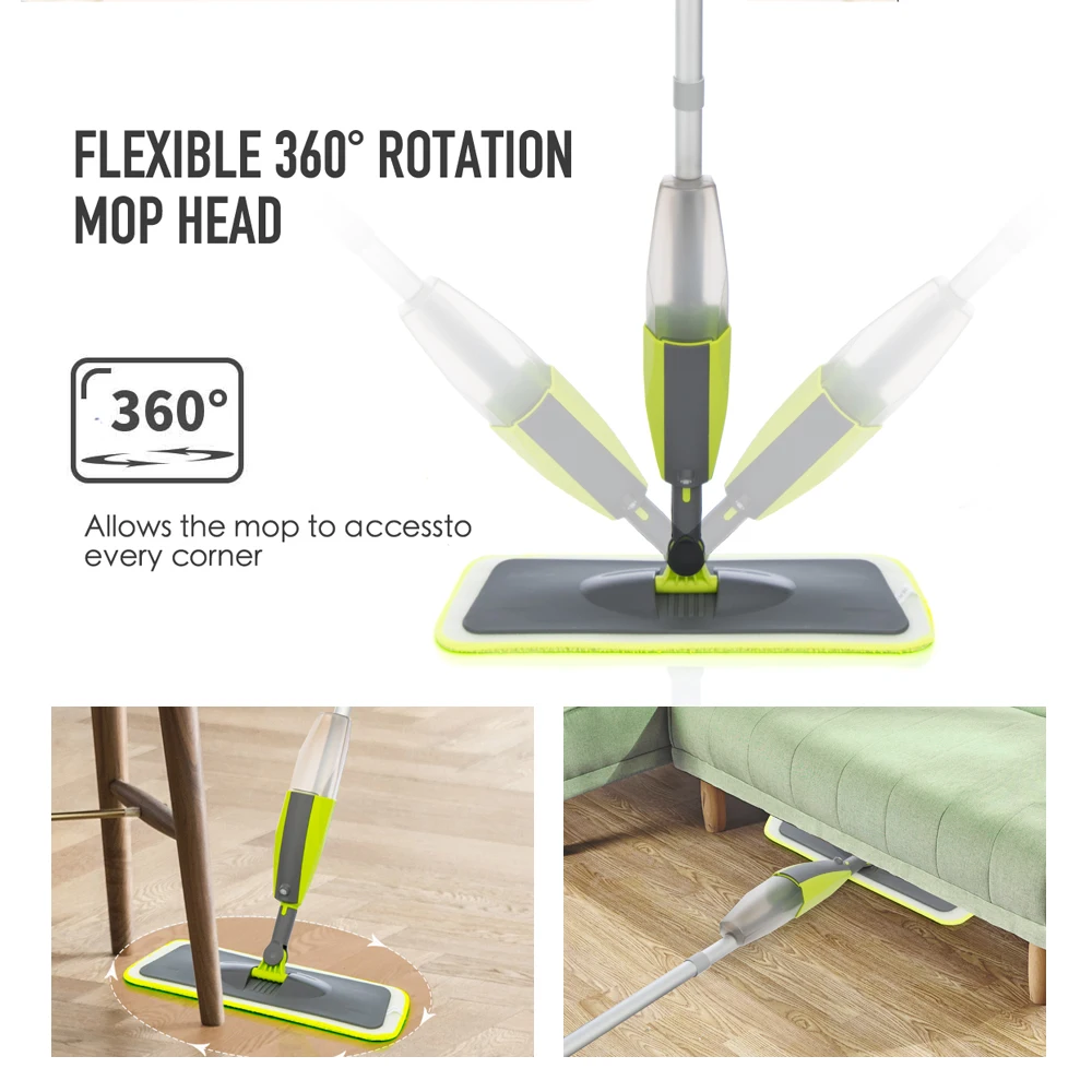 Spray Floor Mop With Reusable Microfiber Pads 360 Ratating Mop for Floor Home Cleaning Laminate Ceramic Tiles Cleaning Tools