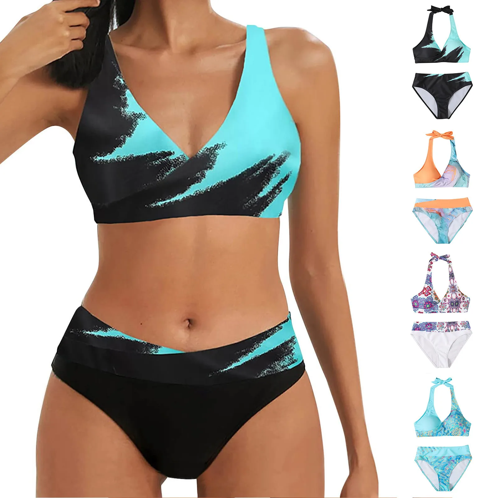 Bkini Sport Style Split Printing Women's Beachwear Two-Pieces High Waist 2025 Women Swimsuit Beach Wear trajes de baño mujer