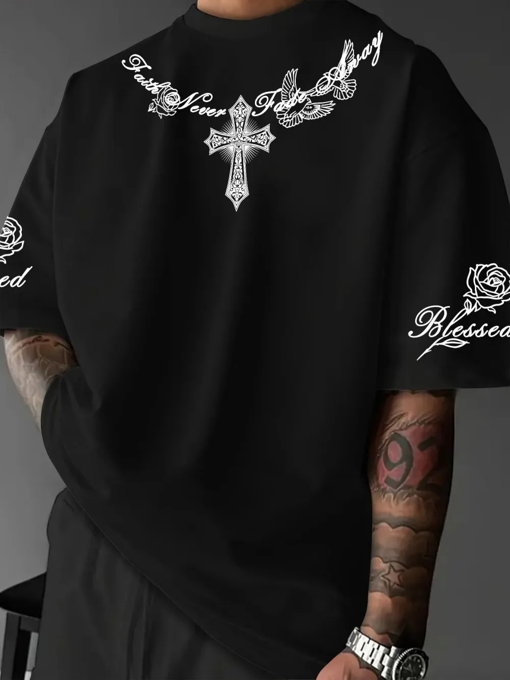 Europäisches und amerikanisches Herren-Sommer-T-Shirt mit personalisiertem Buchstaben-Print, bequem und atmungsaktiv, Rundhals, Outdoor-Freizeit-Oberteil