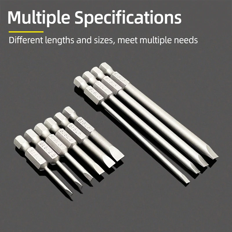 Magnetic Tip Flat Head Screwdriver Bits Set 50/100mm 2.0-6.0mm Slotted Screwdriver Drill 1/4 Inch Hex Shank Hand Electric Tools