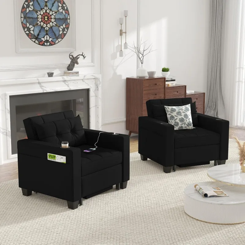 DURASPACE 39 inch Futon Chair Bed Convertible Chair 3-in-1 Pull Out Sleeper Reading Chair Beds with USB, Armchair Sleeper Room