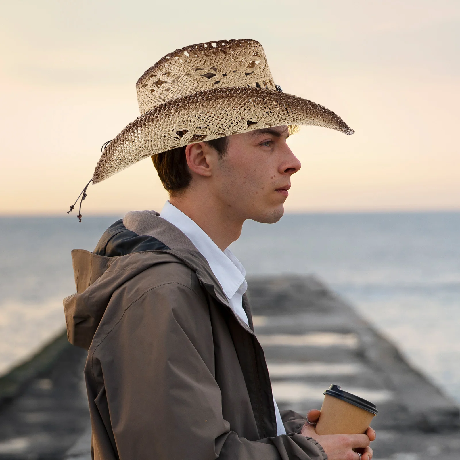 

Straw Cowboy Hat Men Women Retro Hat Wide Brim Cowgirl Woven Band Christmas Beach Travel Outdoor Straw Cowboy Hat​