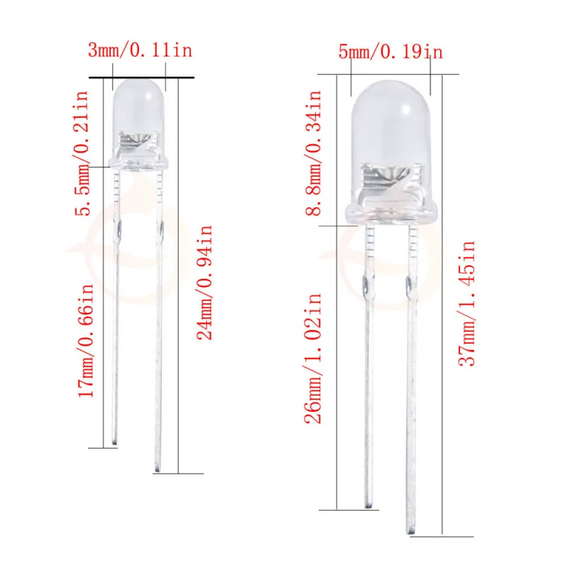 500pcs 20Ma F5 5MM Long Lead Transparent Ultra Bright White LED Diode Assorted kit pack 5Colors Red White Yellow Green Blue