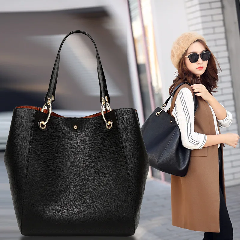 New Leather Bucket Shoulder Bags For Women 2024 Trend Handheld Large Capacity Tote Bags Versatile Large Capacity Ladies Handbags