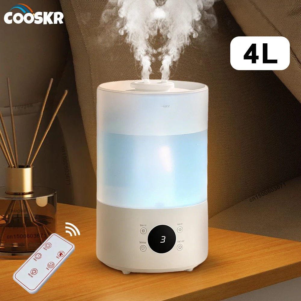 Air Humidifier 4L Large Capacity Home Humidifier Mute Mist Maker Double Nozzle Humidifier for Office Room with LED Light Remote
