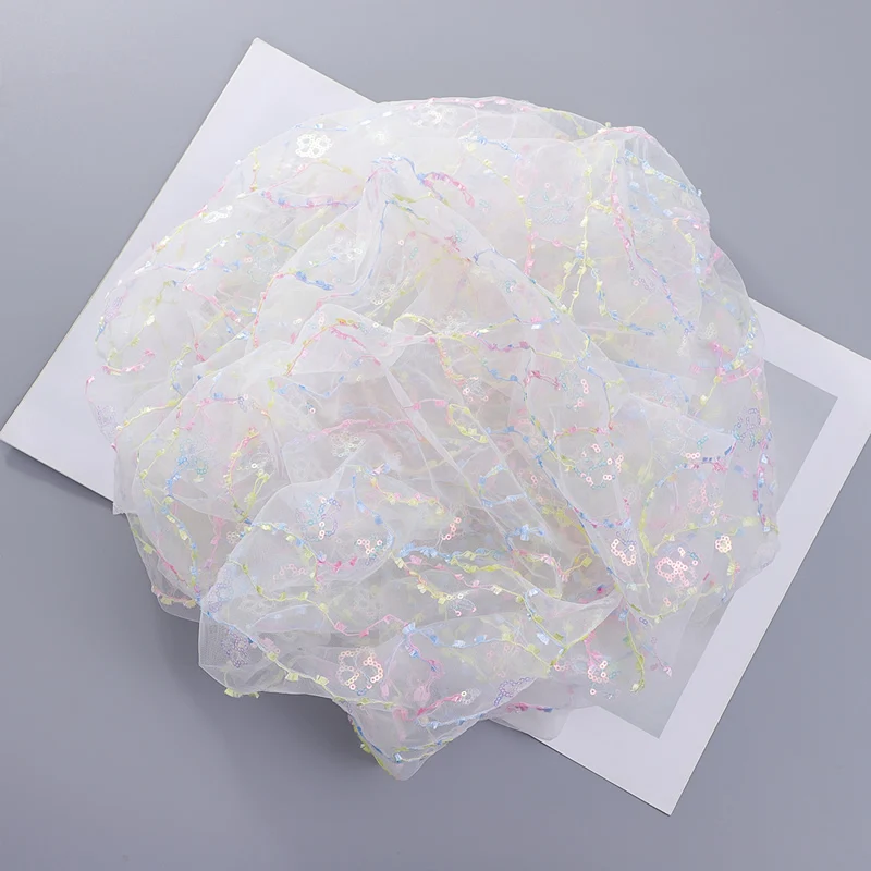 91x130CM Per Yard Colorful Rope Sequine Lace Embroidered Printed Net Fabric DIY Clothes Wedding Dress Tutu Skirt Curtain