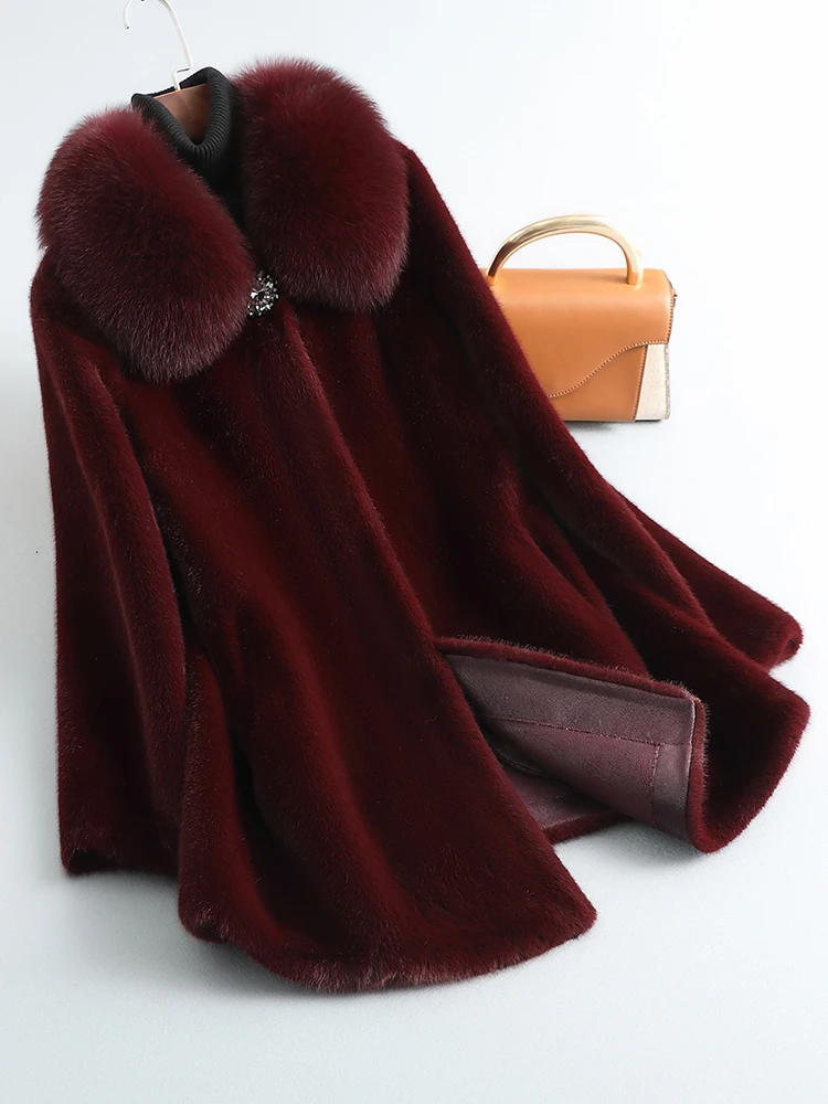 

Grandma's women's winter imitation mink fur coat jacket for middle-aged and elderly people, medium to long, thick mink fur