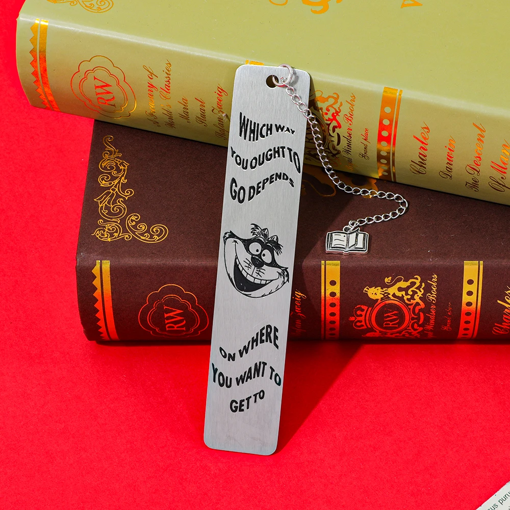 Cheshire Cat Metal Bookmark with Chain Inspirational Book Mark for Literature Fan Home Reading Book Club Christmas Birthday Gift