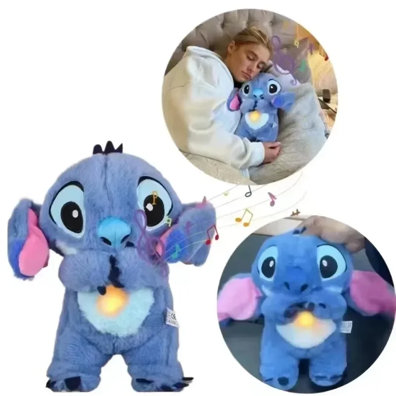 Disney Breathe Led Music Plush Doll AuthenticStitch Ears Can Move.Action Figure Lilo Stitch DollBaby Sleeping Accompany Toy