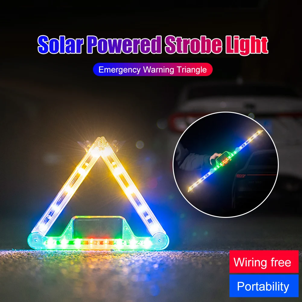 Solar Powered Car Emergency Light Foldable Rotatable LED Warning Signal Light USB Rechargeable Multi-Mode Car Tail Light 5V