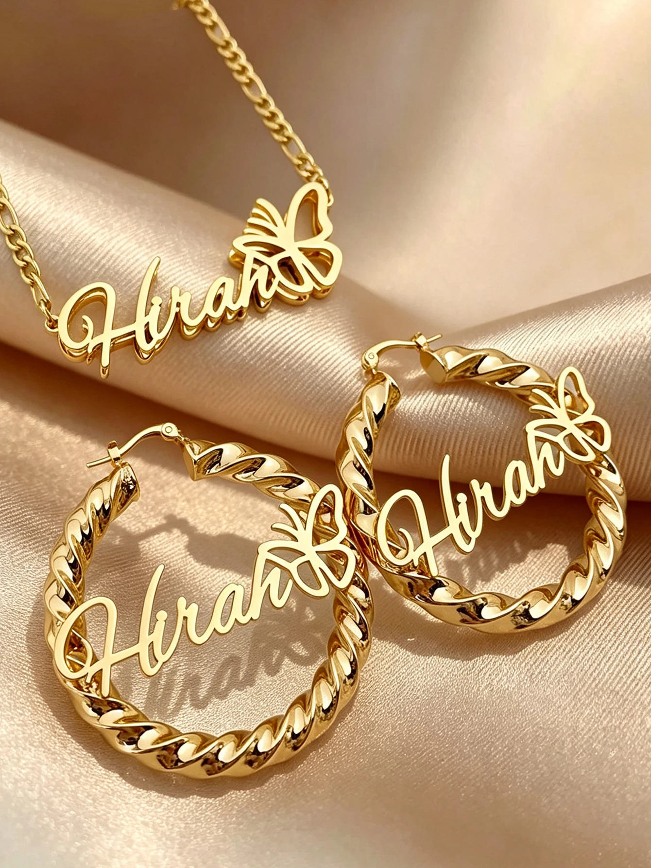 Custom Women's Name Necklace & Earring Set, 45cm