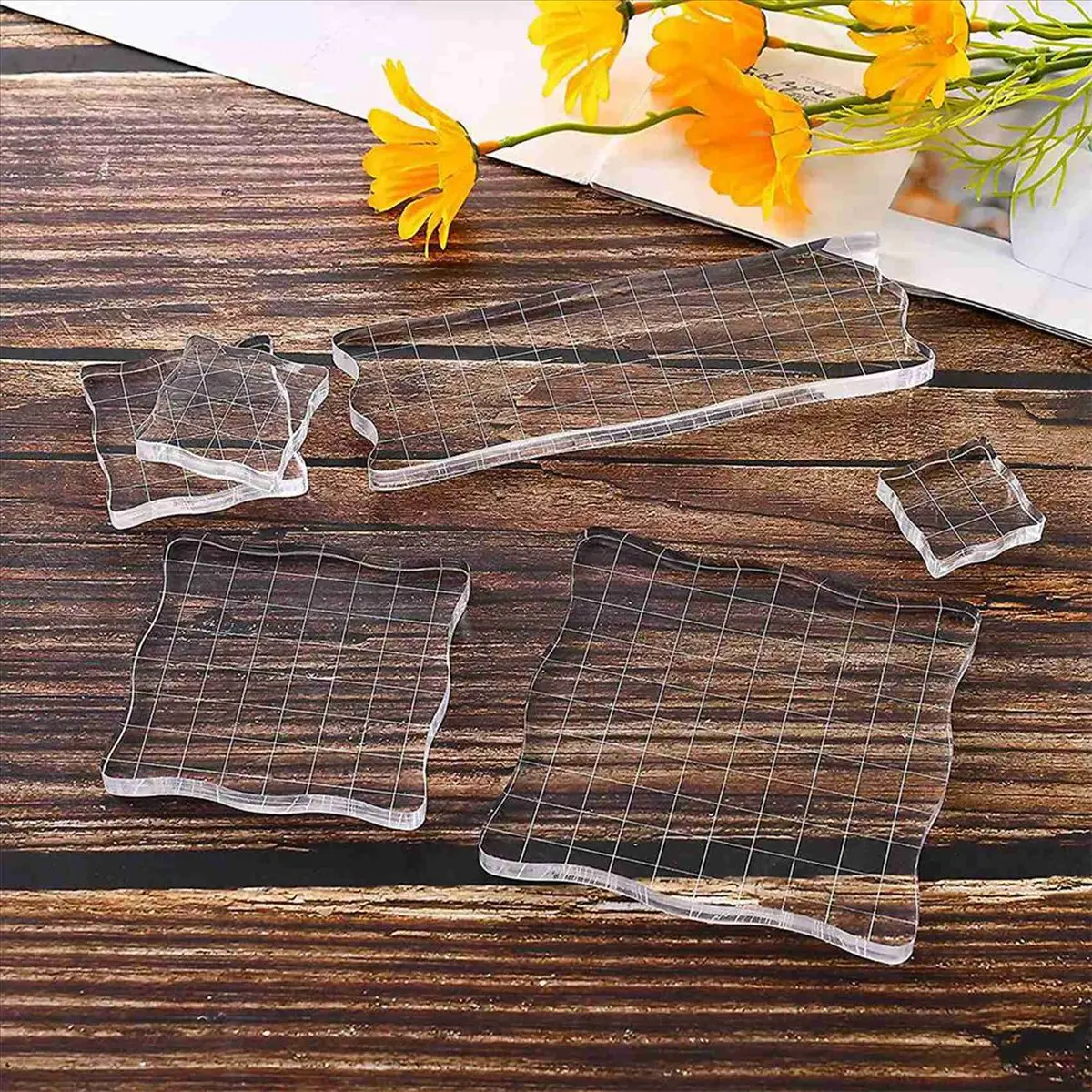 A93G 35 Pieces Clear Stamp Blocks, Acrylic Stamping Blocks Tools Set with Grid for Scrapbooking Crafts, Cards, Schedule Book