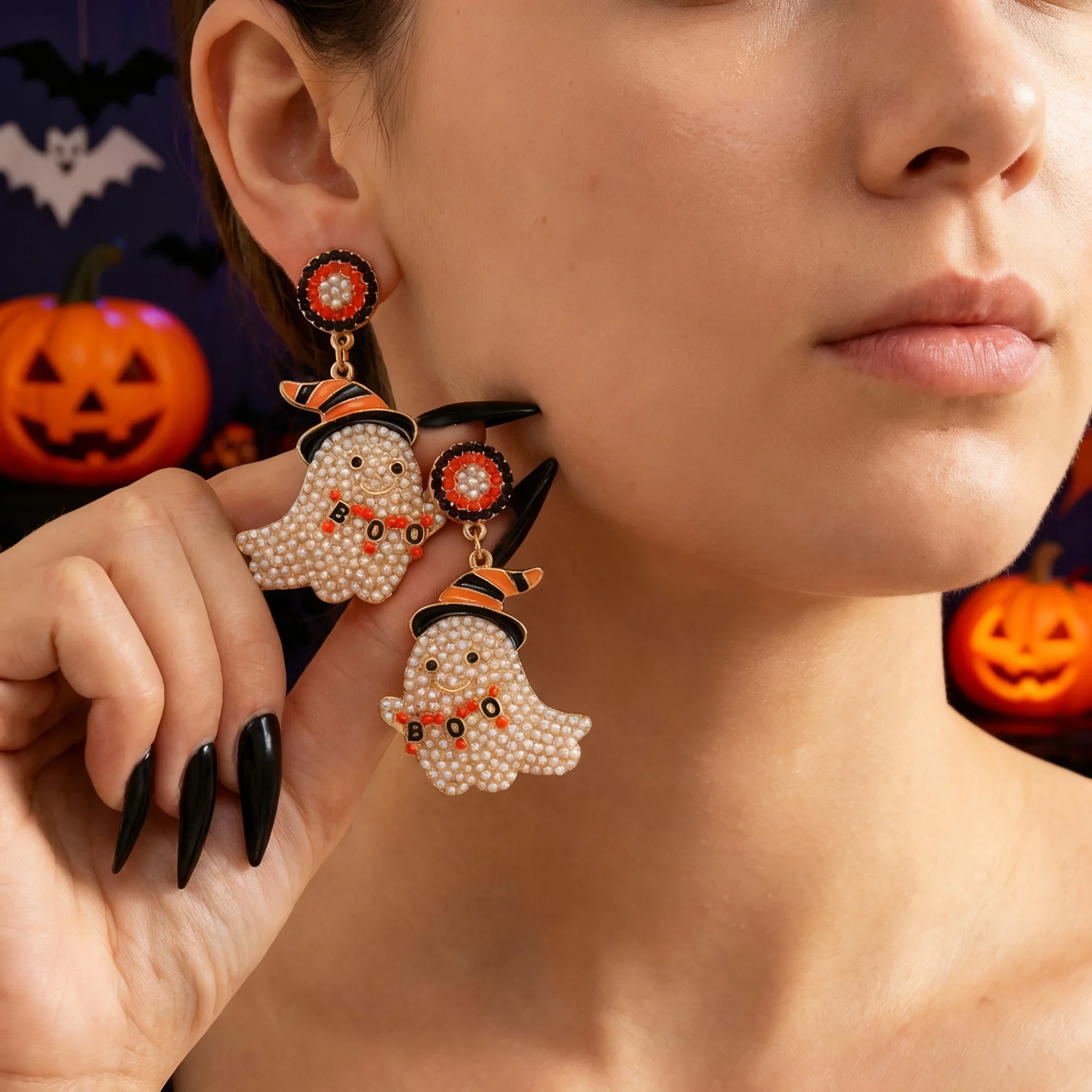 Multiple Styles Halloween Pearl Ghost Dangle Earrings BOO Letter Witch Hat Bow Ghost Drop Earrings Women Spooky Party Jewelry