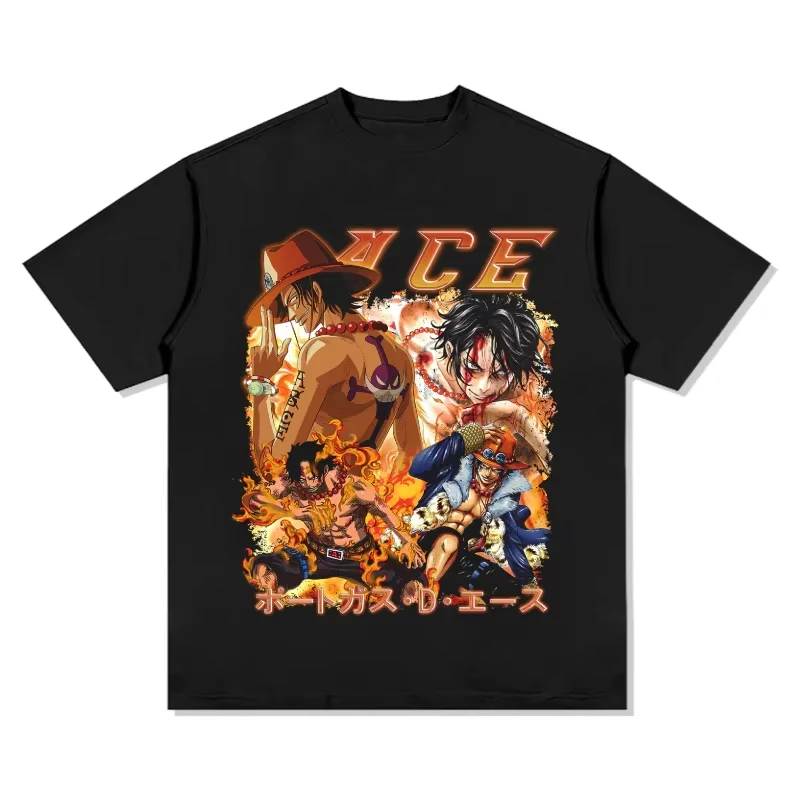 

Футболка One Piece в стиле японского аниме Y2K из хлопка, летняя, для мужчин и женщин, для любителей аниме, ретро, удобная, модная, уличная одежда