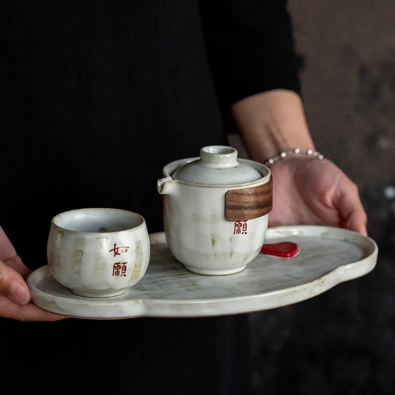 Creative Dry Brewing Tray, Ceramic Small Tea Tray Saucer, Powder Oval-shaped Retro Household Small Tea Table, Pot Support
