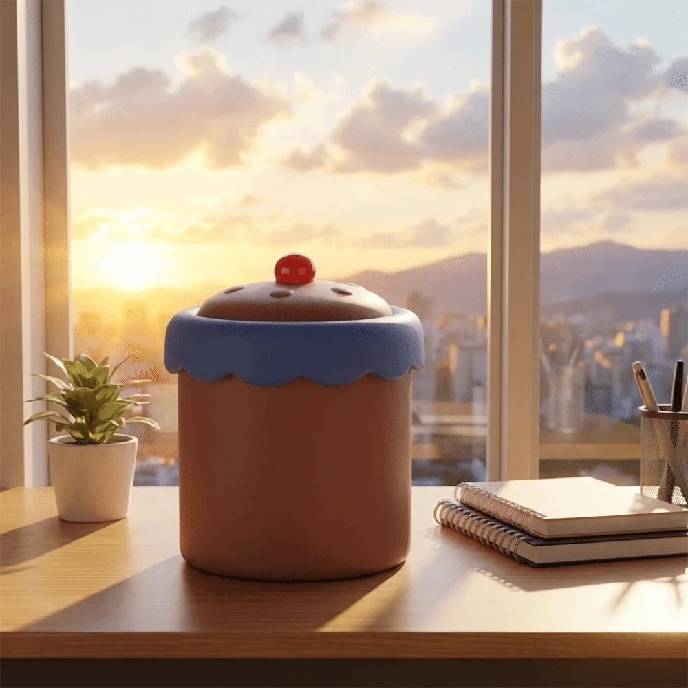 Durable Plastic Desktop Trash Can Cartoon with Cover Waste Paper Basket Stylish Look Portable Tea Slag Can Dormitory Use