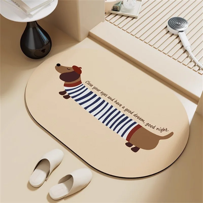 

40x60cm Cartoon Animal Dog Soft Diatom Mud Floor Mat Bathroom Entrance Absorbent Pad Anti-Slip Foot Mat for Toilet