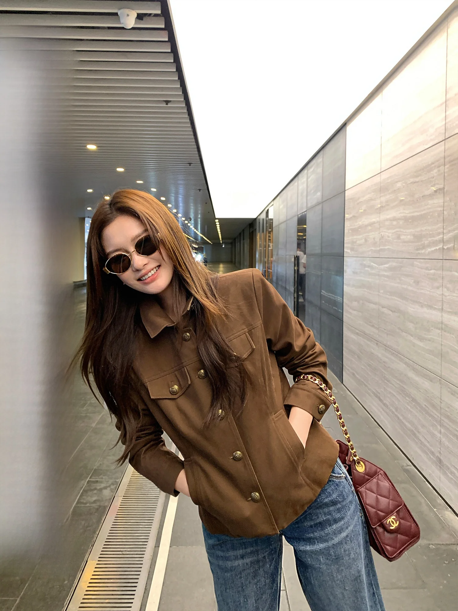 Pusumede Modern Retro Collar Short Jacket Women's Design Sensation Shoulder Workwear Style Casual Coat Cotton Material