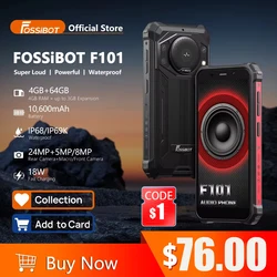 FOSSiBOT-Smartphone robusto F101, Android 12, 4GB, 64GB, cámara de 24MP, 10600mAh, resistente al agua, 5,45 pulgadas