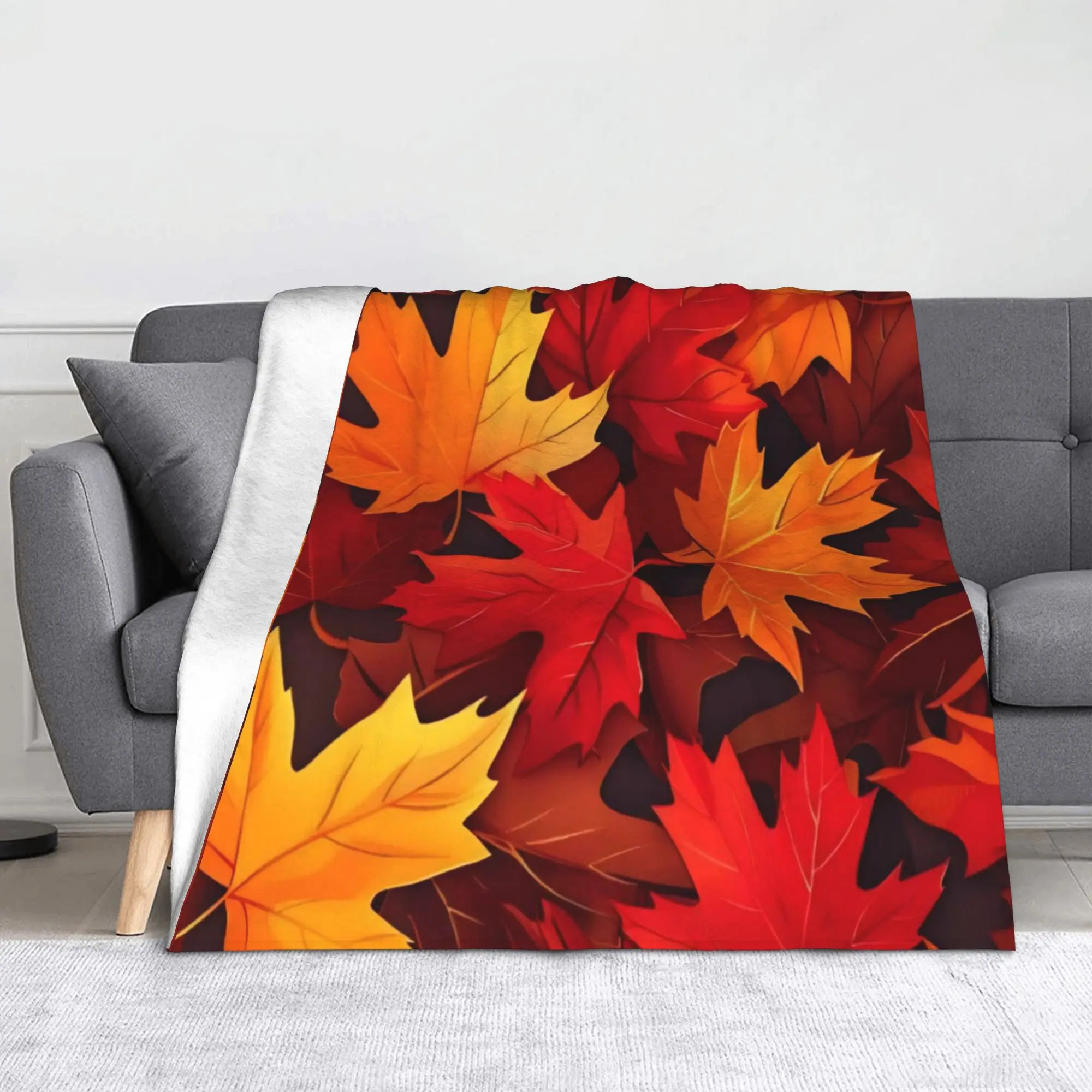 Maple Fallen Leaves Blankets Fleece Spring/Autumn Autumn Leaf  Multifunction Warm Throw Blankets for Home Bedroom Bedspreads