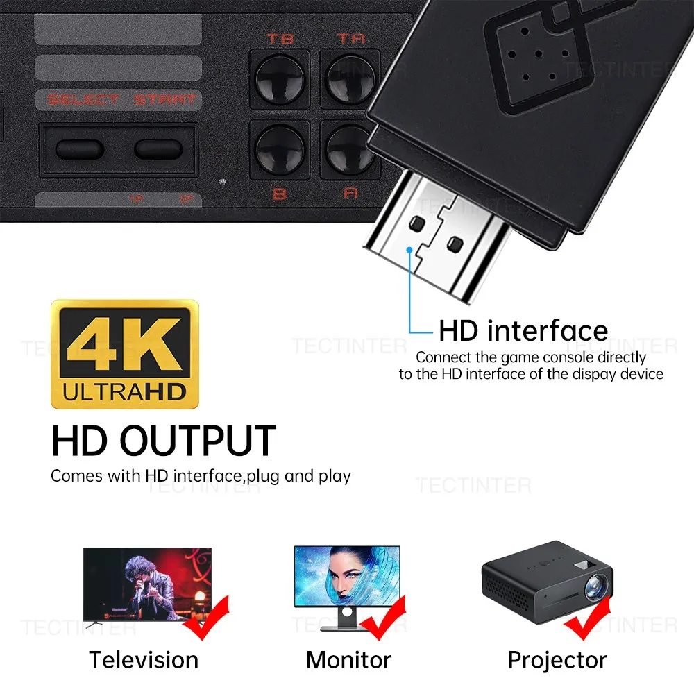 Console de jeu vidéo 8 bits, Mini bâton de jeu portable Compatible HDMI, 1661 jeux classiques intégrés, double manette de jeu sans fil