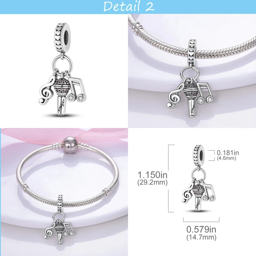 Silver Plated Oiginal Design Color Music Guitar Microphone Dangle Charm Fit Bangle Bracelet Bead Women DIY Jewelry Making