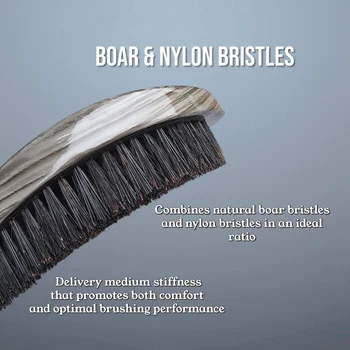 Gracemen 360°波浪形男士鬍鬚刷,灰色木柄,優質中等柔軟度,100%猪鬃毛造型刷 8 最佳銷售 波浪刷 - №8