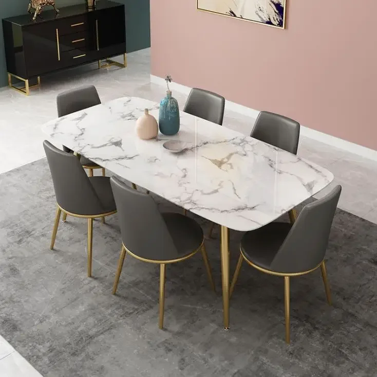 

SAT049 Simple Household Small Apartment Marble Dining Table Nordic Restaurant Dining Table Chair Combination Rectangular Dining