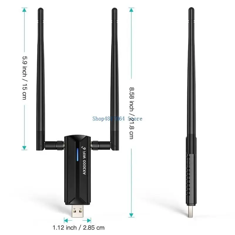 T3LB AX3000M USB WIFI 6E ADAPTER ، 5DBI 2ANTENNAS 6GHZ/5GHZ/2.4GHz Compatibles Win11/10 لسطح المكتب والكمبيوتر المحمول